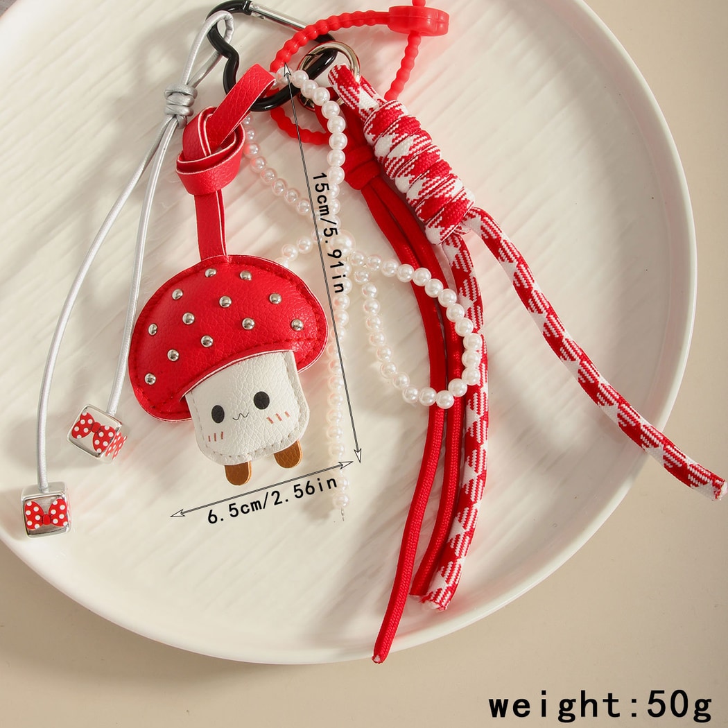 Keypus - Cute Mushroom Bow Woven Cord Bag Charm Keychain