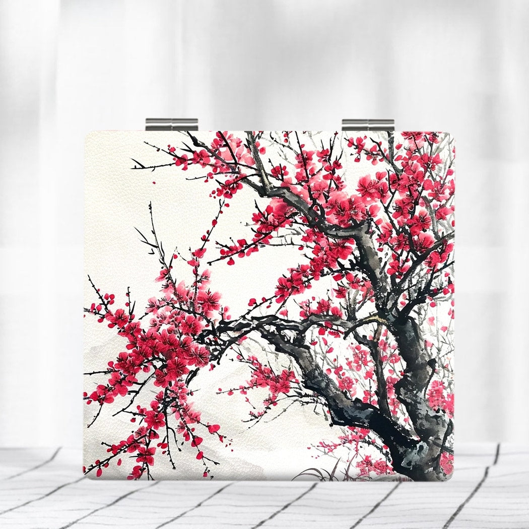 Mirroray - Floral Print Foldable PU Cover Makeup Mirror