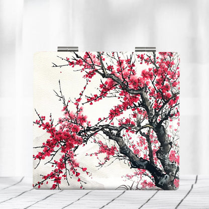 Mirroray - Floral Print Foldable PU Cover Makeup Mirror