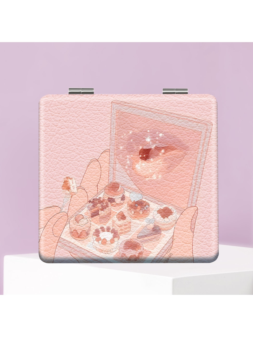 Mirroray - Cartoon Print Folding PU Glass Makeup Mirror
