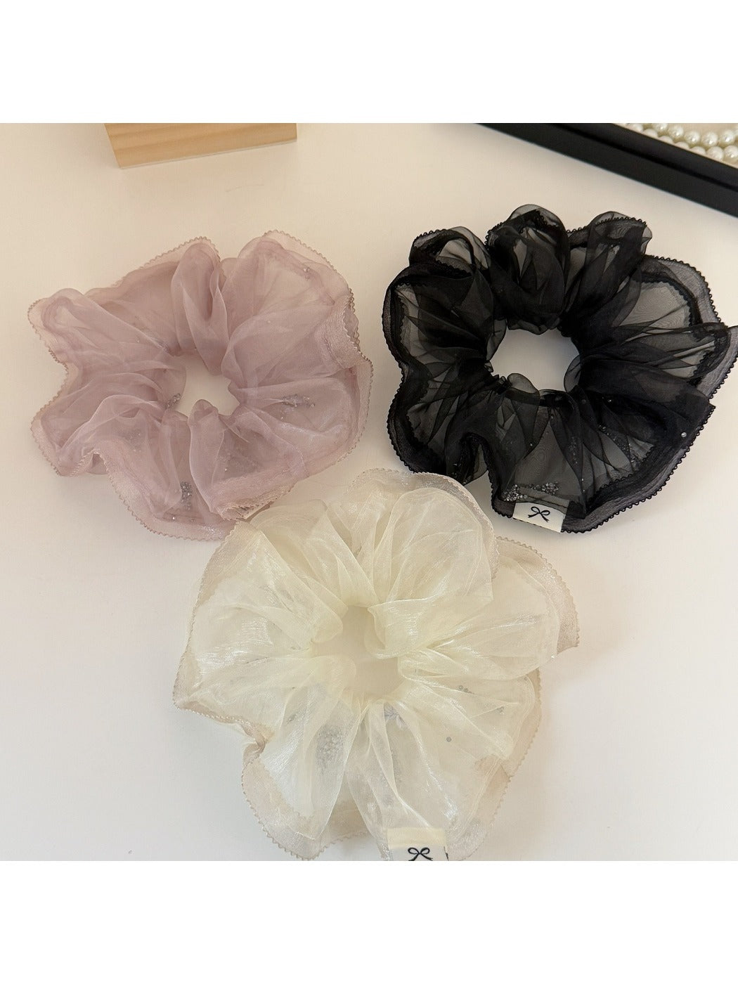 Close-up of Gifty modern minimalist solid color ruched scrunchie in soft fabric
