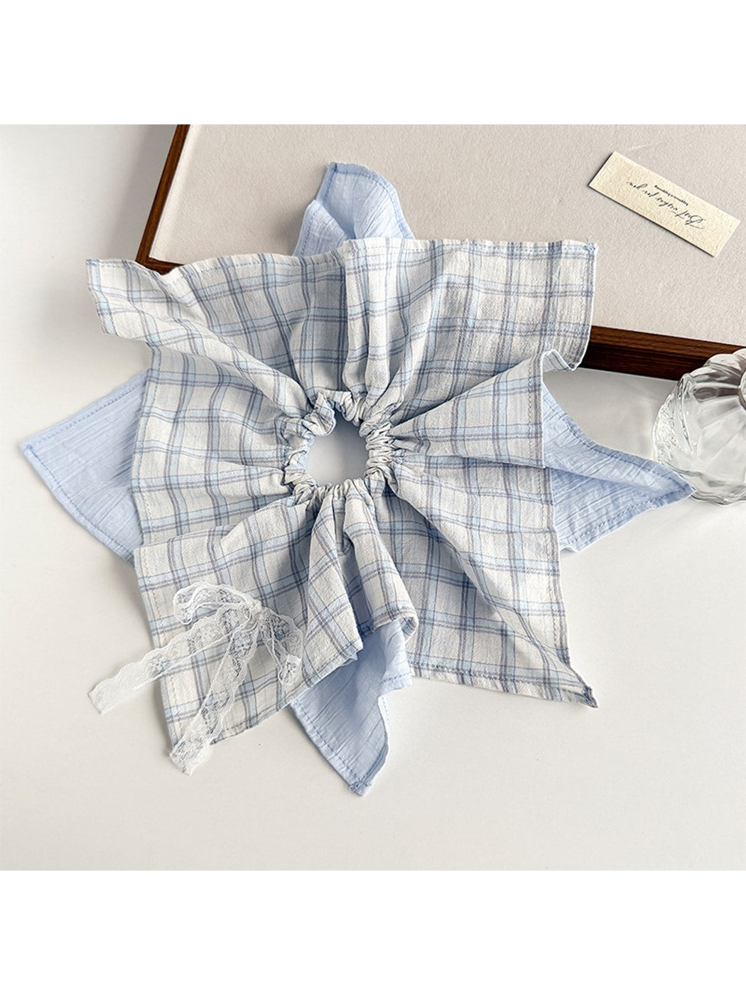 Gifty - Plaid Lace Bow Ponytail Hair Scrunchie