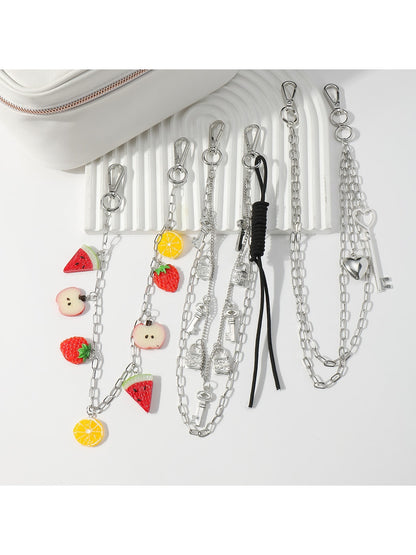 Keypus - Silver Tone Key and Lock Charm Chain Keychain