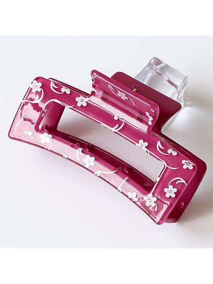 Beau - Square Hollow Floral Print Hair Claw Clip