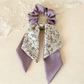 Gifty - Floral Ribbon Tail Layered Bow Scrunchie