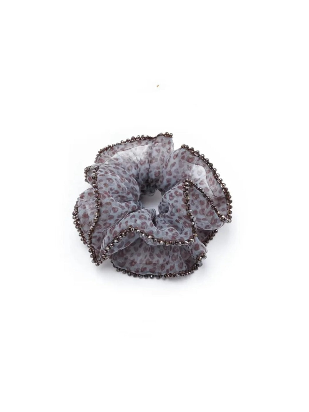 Gifty - Pleated Sheer Fabric Beaded Trim Scrunchie