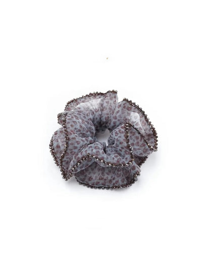 Gifty - Pleated Sheer Fabric Beaded Trim Scrunchie