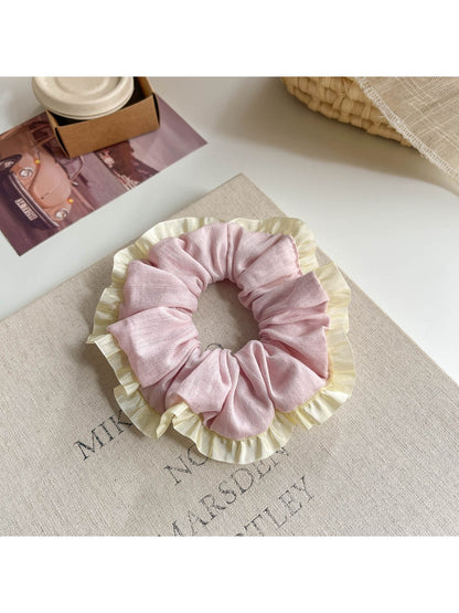 Gifty Sweet Color Block Tulle Scrunchie styled in a ponytail with pastel hues
