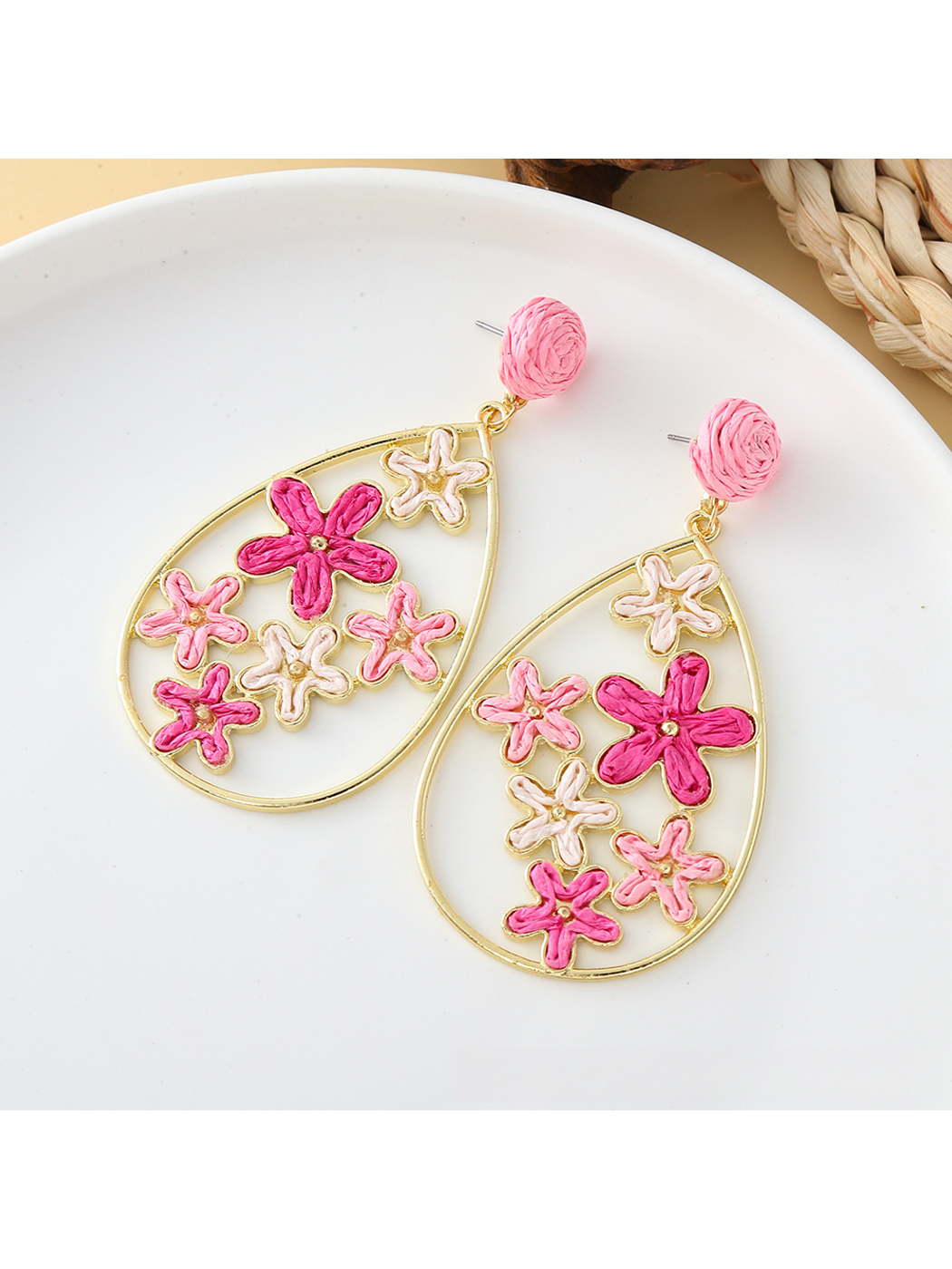 Earedge floral raffia statement drop earrings in a gift box with soft fabric lining