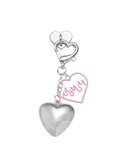 Keypus - Silver Key Heart Bow Alloy Bag Charm Keychain