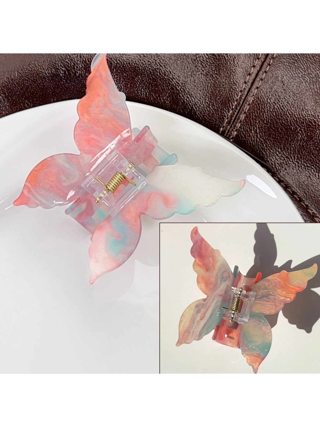 Beau gradient butterfly hair claw clip open showing claw teeth