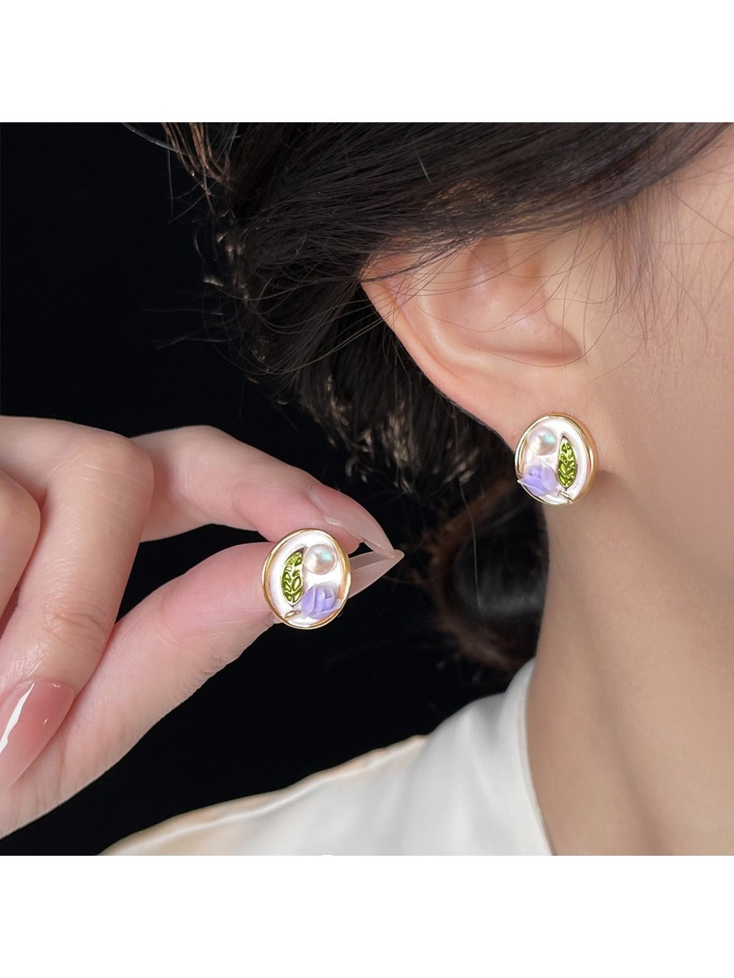 Earedge - Oil Painting Style Purple Tulip Earrings