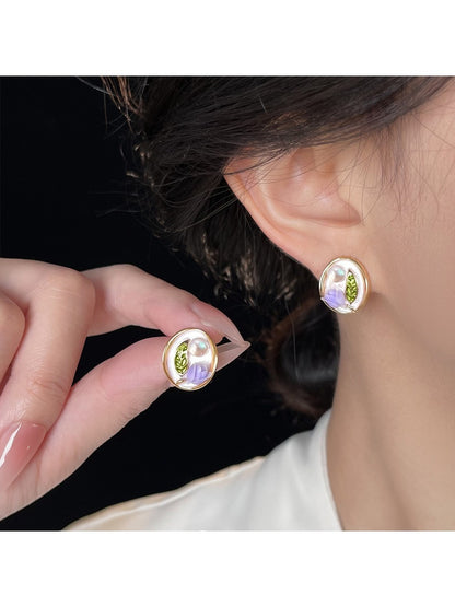Earedge - Oil Painting Style Purple Tulip Earrings