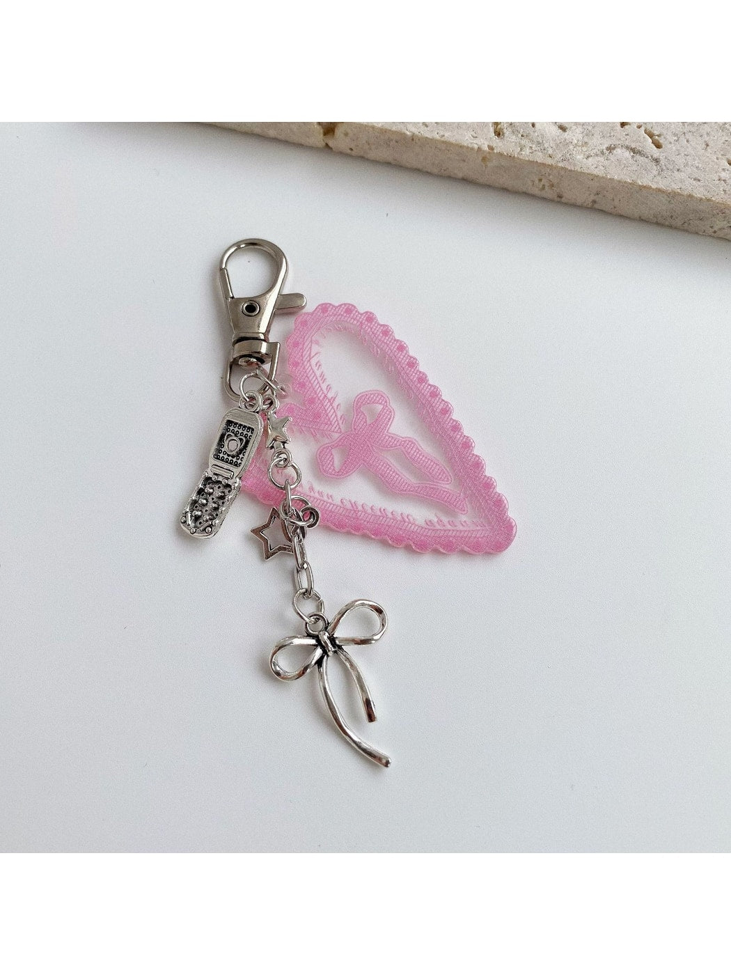 Keypus - Heart Pendant Bow Detail Bag Charm Keychain