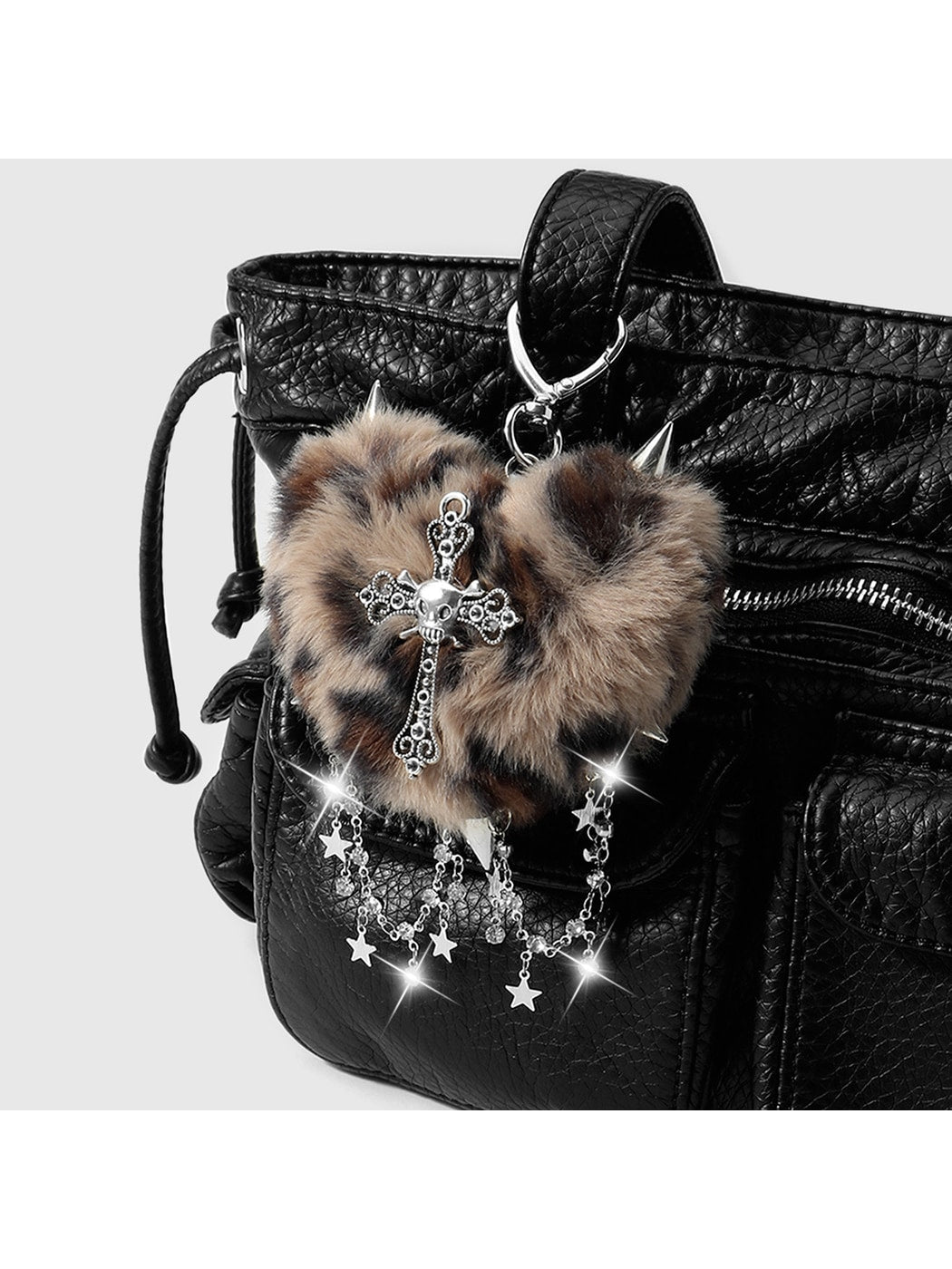 Keypus - Y2K Leopard Heart Cross Bag Charm Keychain