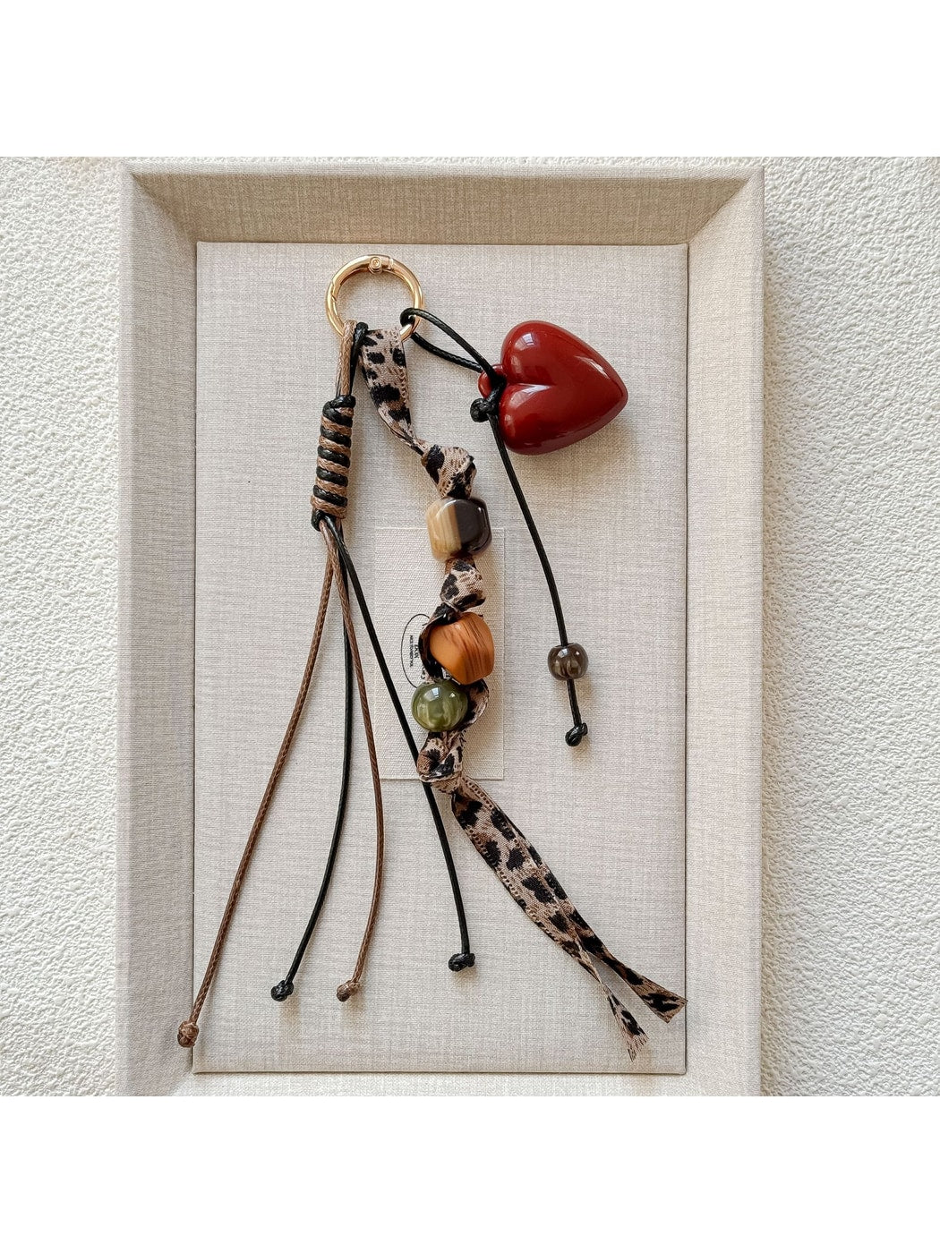 Keypus - Retro Heart Beaded Leopard Detail Keychain