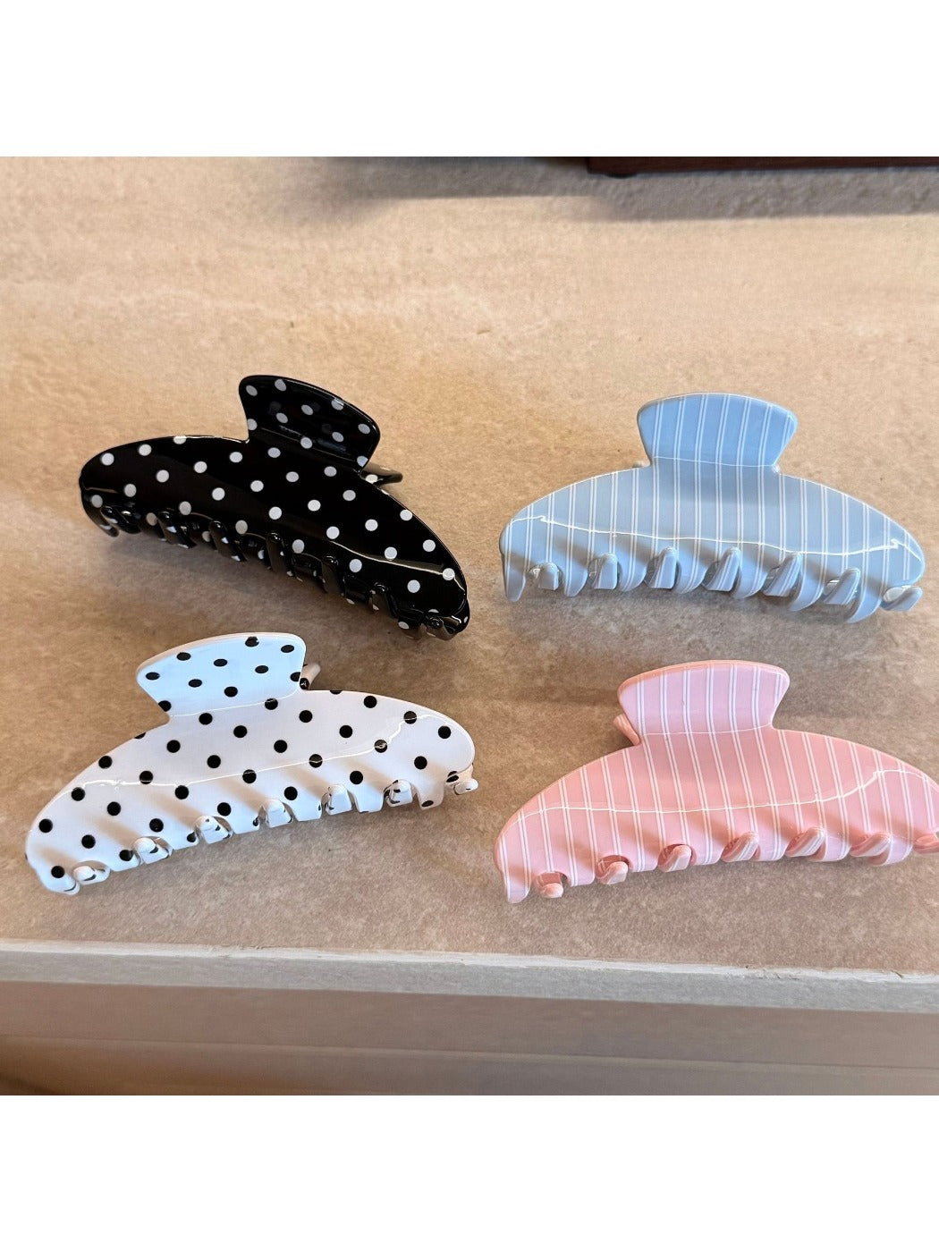 Beau Sweet Polka Dot Stripe Claw Clip on white background showing full clip design