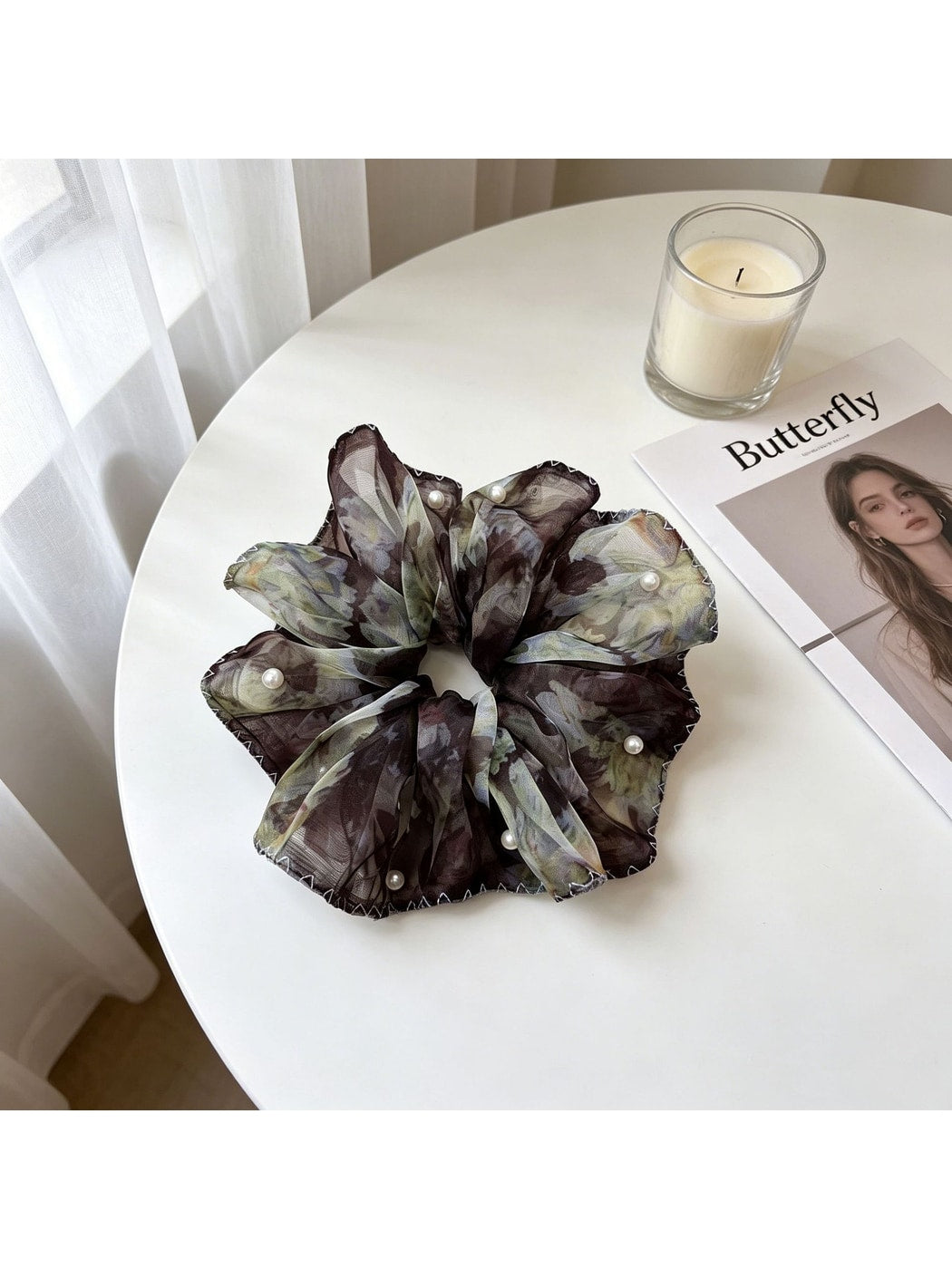 Gifty - Ruffled Lace Beaded Organza Style Scrunchie
