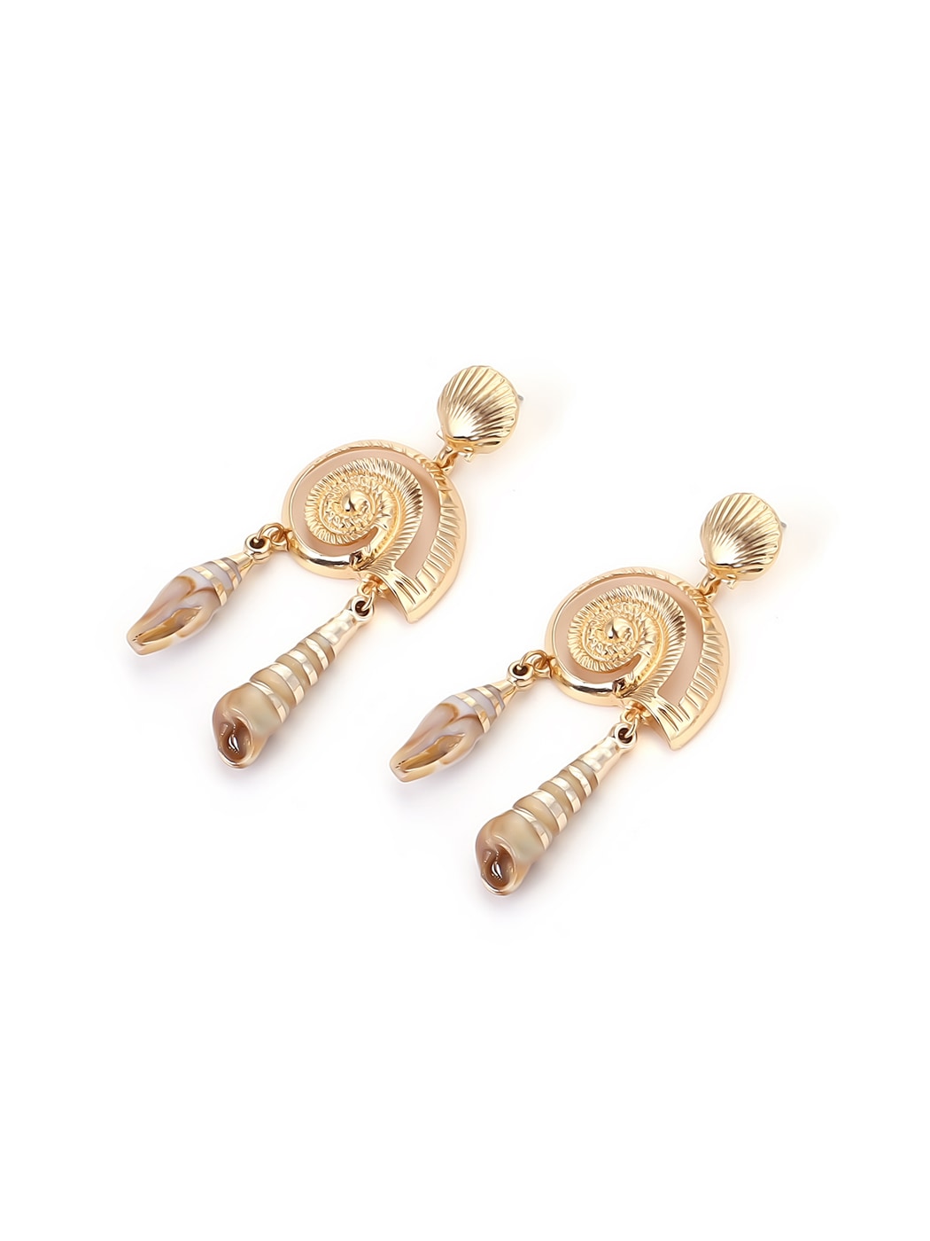 Earedge - Textured Alloy Ocean Motif Dangle Earrings