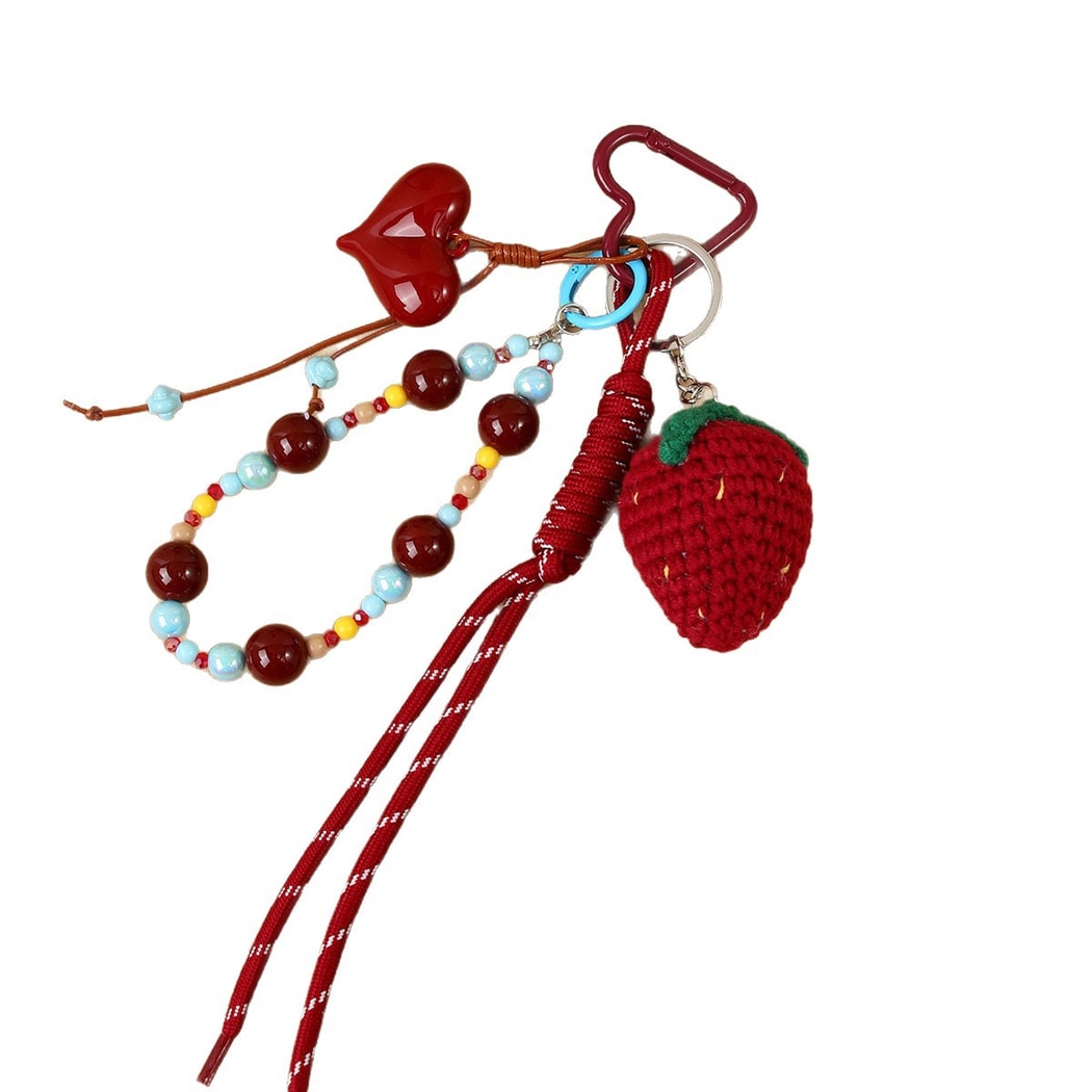 Keypus - Beaded Strawberry Heart Bag Charm Keychain