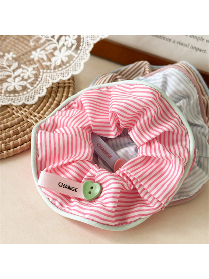 Gifty - Striped Heart Button High Stretch Scrunchie