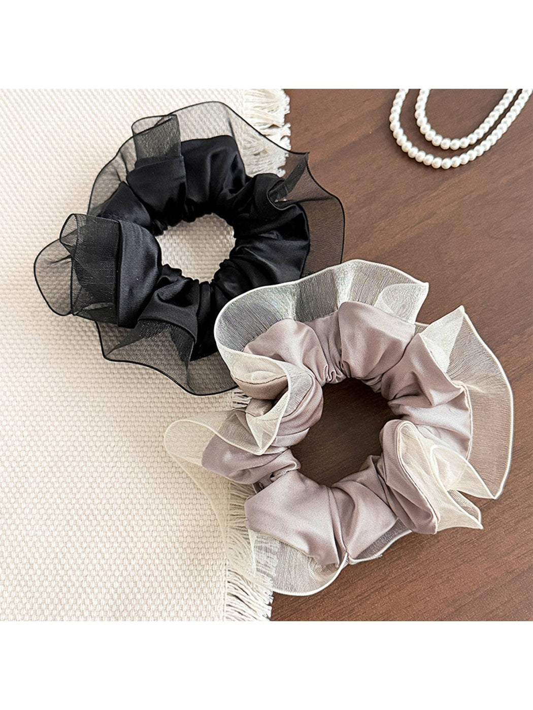 Gifty - Polyester Mesh Ruffle Edge Gathered Scrunchie
