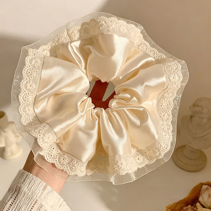 Gifty - Polyester Satin Finish Lace Trim Scrunchie