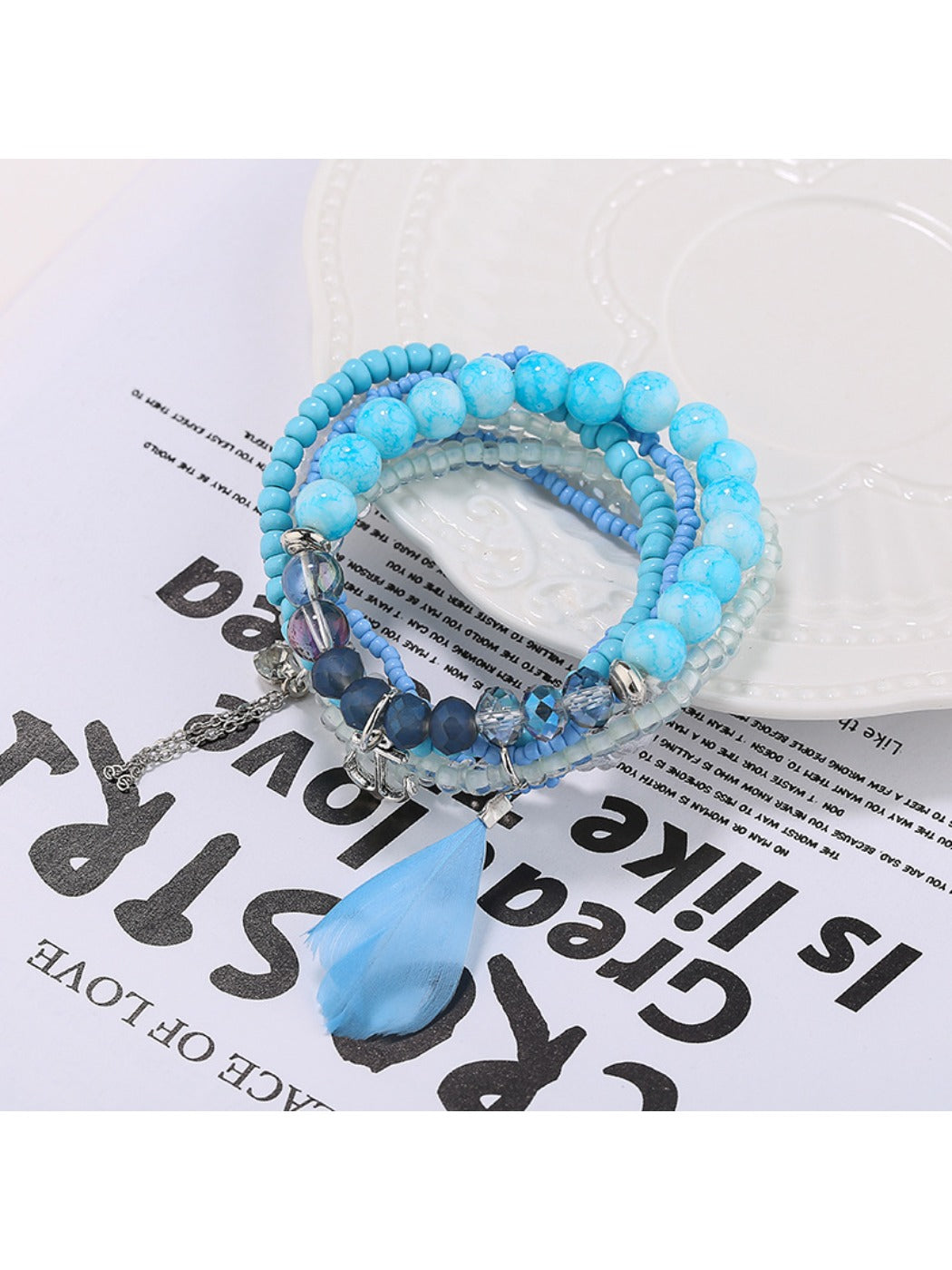 Detailed shot of Lovra bracelet beads with mixed colors and vintage style