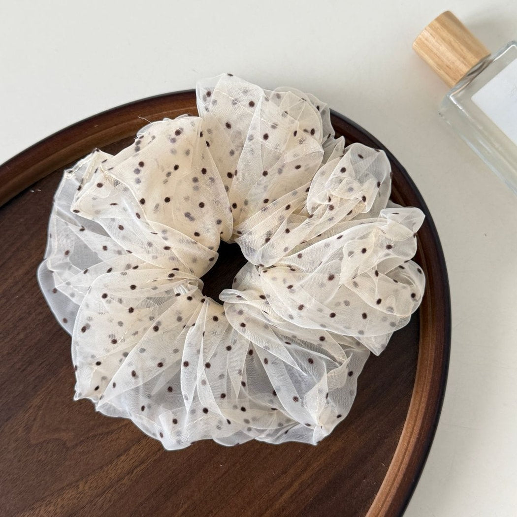 Beau - White Polka Dot Mesh Banana Clip