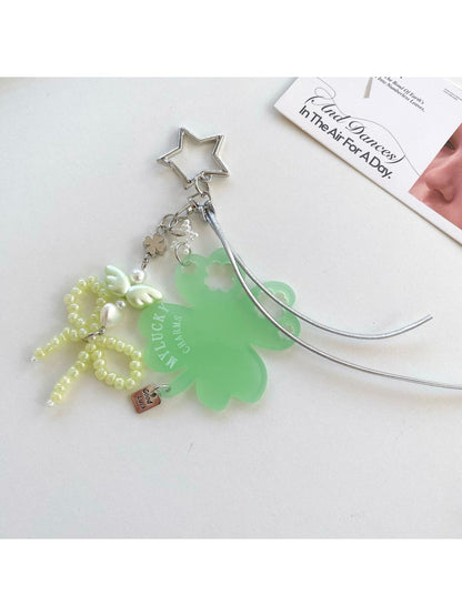 Keypus - Acrylic Clover Bow Beaded Bag Charm Keychain