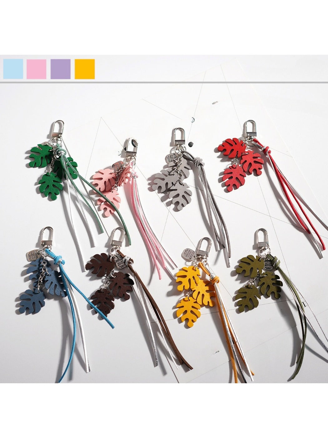 Close-up of Keypus creative leaf shaped keychain in green color
