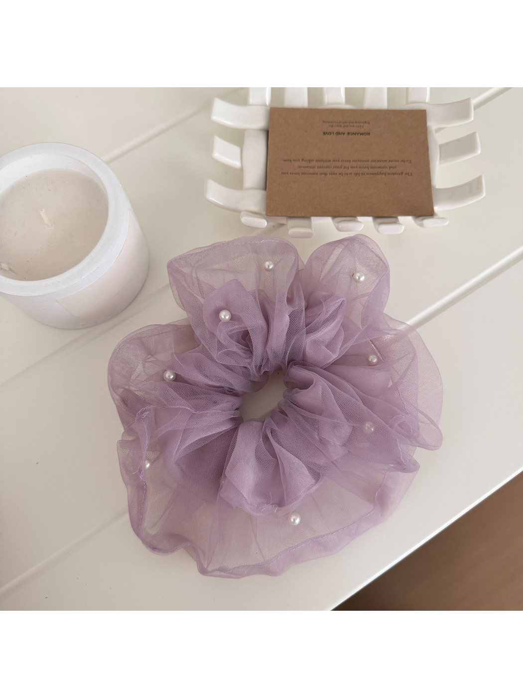 Gifty - Mesh Ruffle Beaded Detail Hair Scrunchie