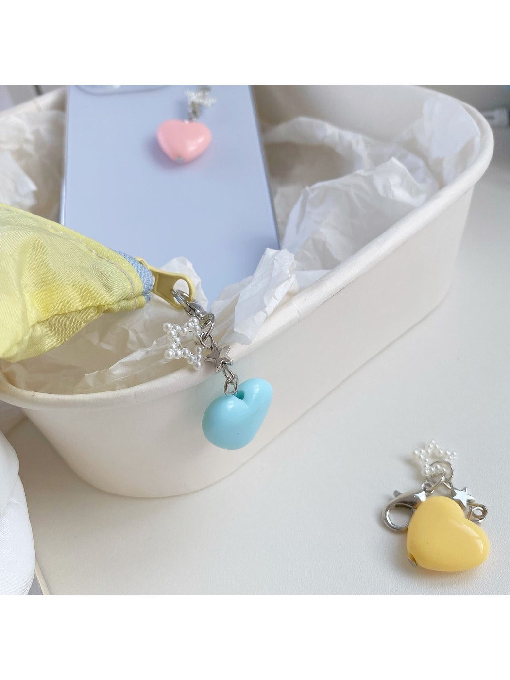 Keypus - Beaded Heart Bag Charm Alloy Plastic Keychain