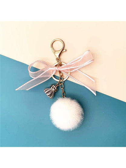 Keypus - Lace Bow Pompom Bag Charm Keychain