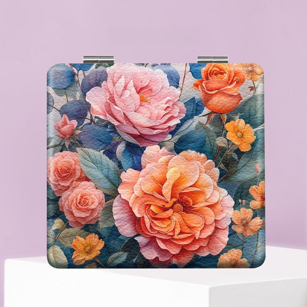 Mirroray - Portable PU and Glass Floral Makeup Mirror