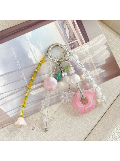 Keypus - Lily of the Valley Beaded Floral Bag Charm Keychain