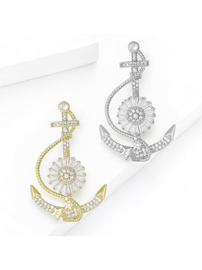 Brovia - Rhinestone Anchor Accent Alloy Brooch