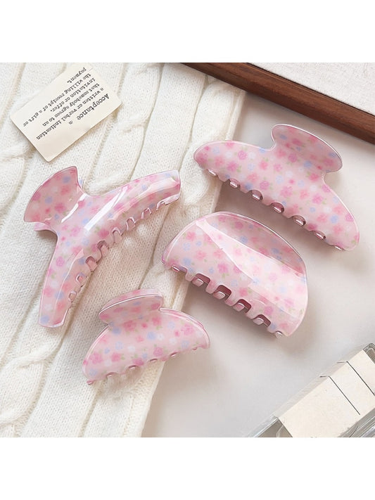 Beau Sweet Pink Floral Print Hair Claw Clip on white background