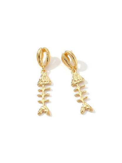 Earedge - Novelty Fish Skeleton Drop Dangle Earrings