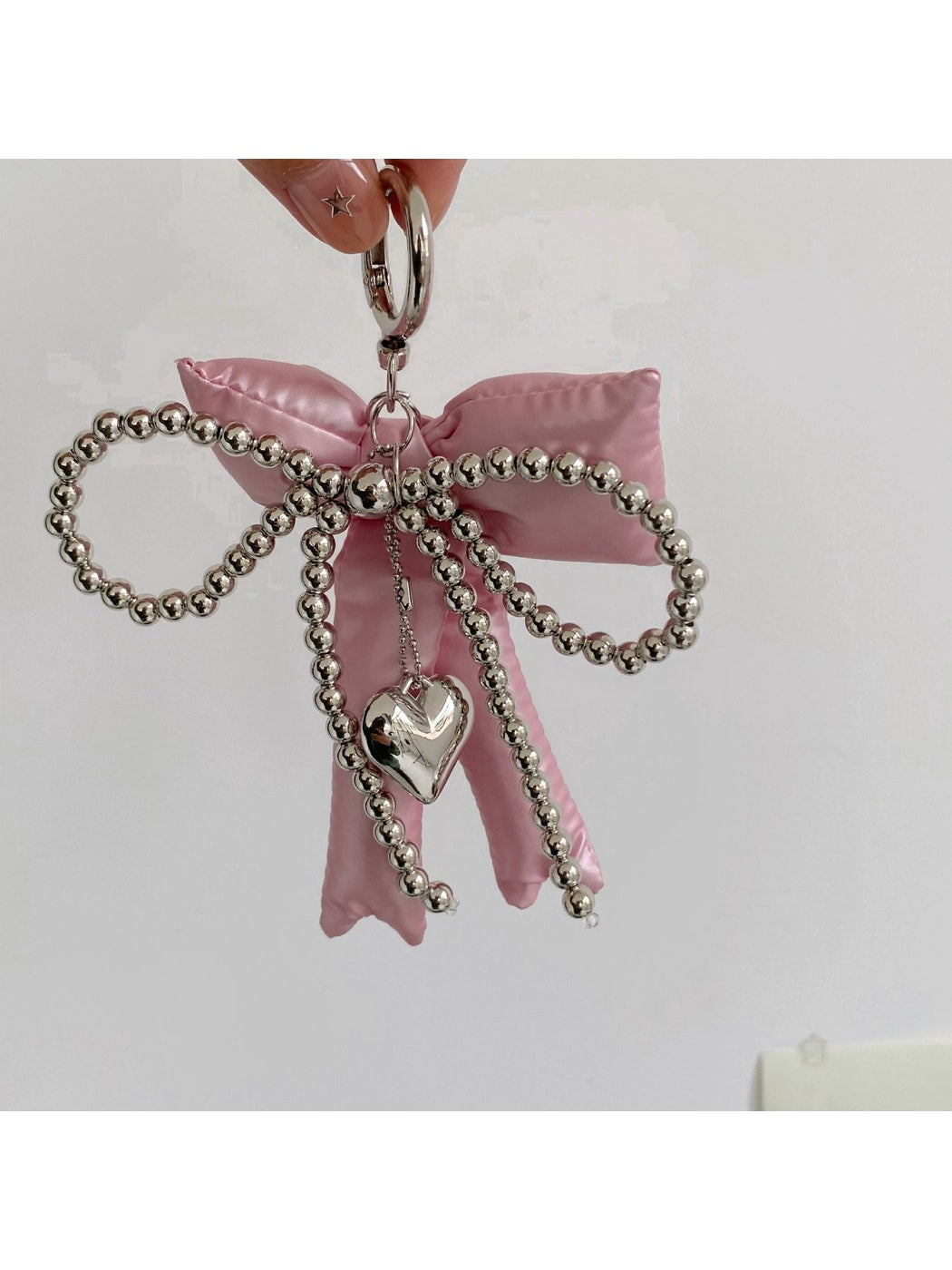 Keypus - Faux Leather Bow Heart Detail Bag Charm Keychain