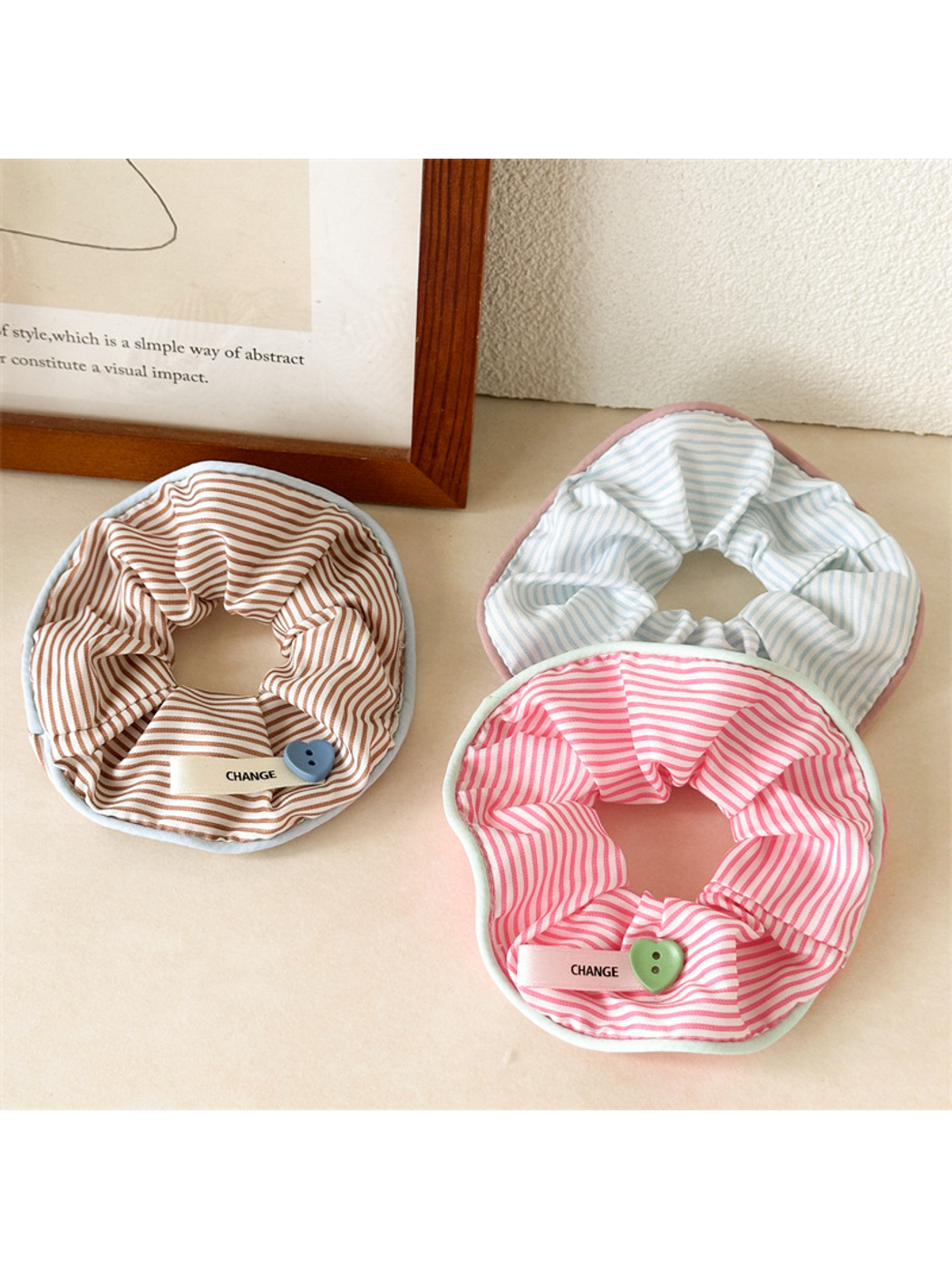 Gifty - Striped Heart Button High Stretch Scrunchie