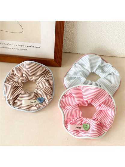 Gifty - Striped Heart Button High Stretch Scrunchie