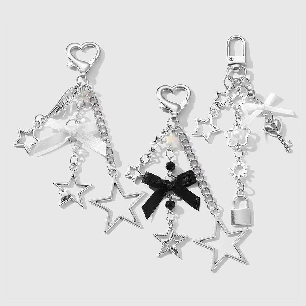 Keypus - Y2K Silver Tone Star Bow Keychain