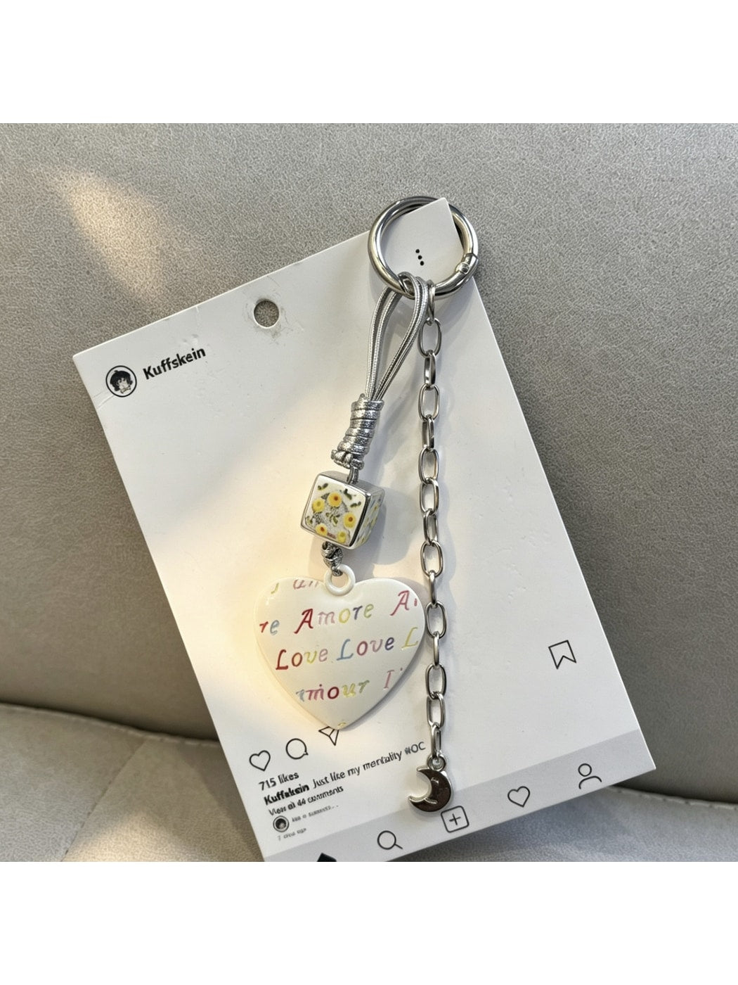 Keypus - Alloy Floral Heart Pendant Bag Charm Keychain