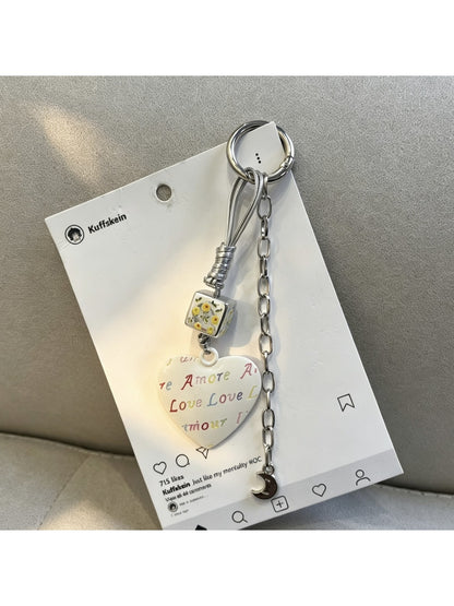 Keypus - Alloy Floral Heart Pendant Bag Charm Keychain