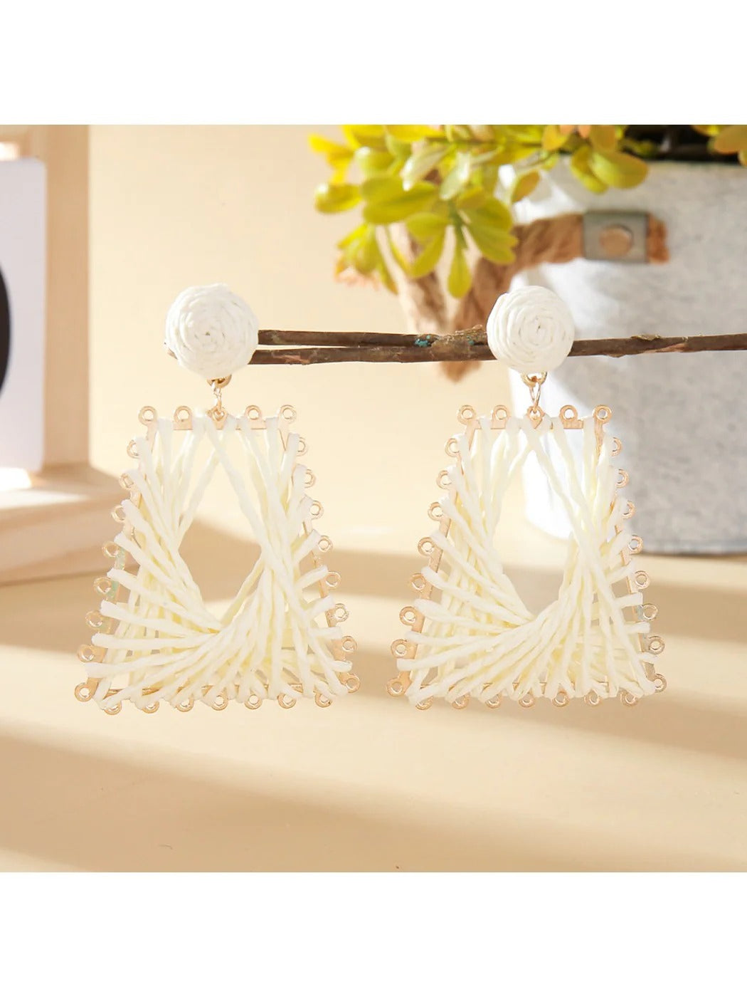 Earedge - Raffia Woven Trapezoid Earrings