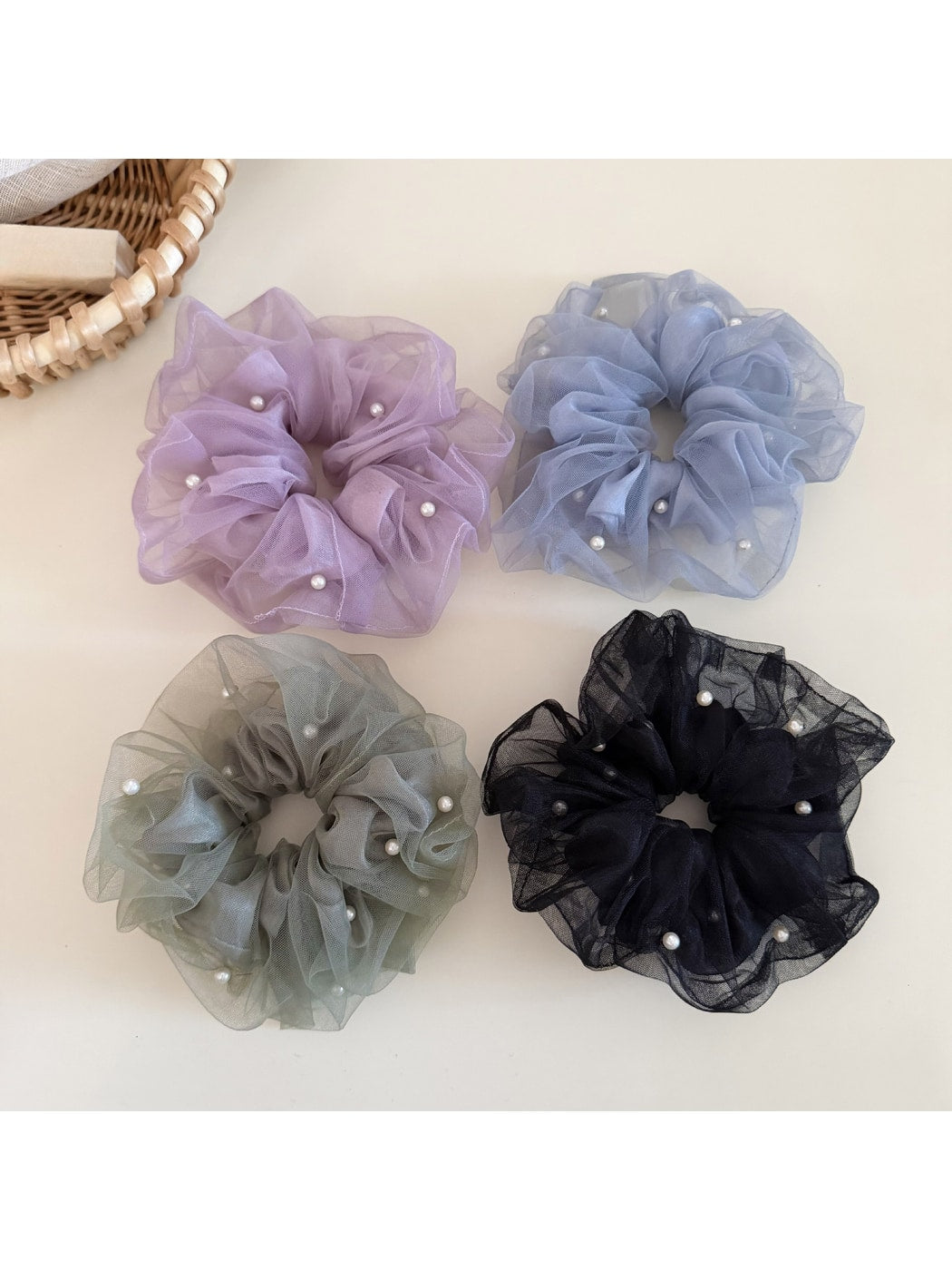 Gifty - Polyester Mesh Beaded Detail Scrunchie