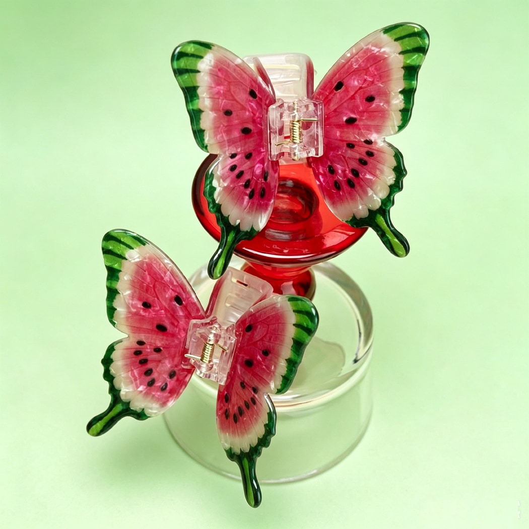 Beau - Watermelon Colored Butterfly PVC Claw Clip