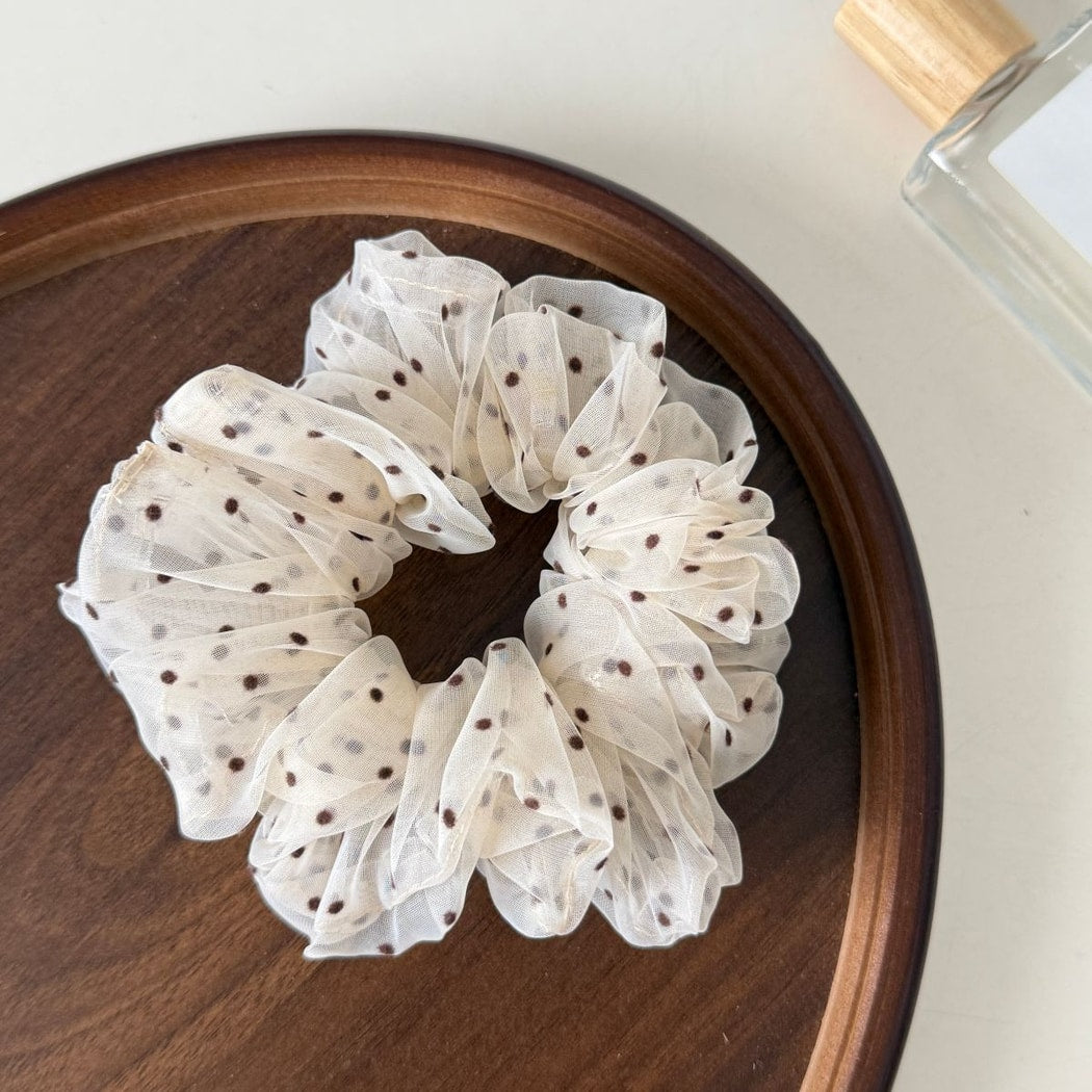 Beau - White Polka Dot Mesh Banana Clip