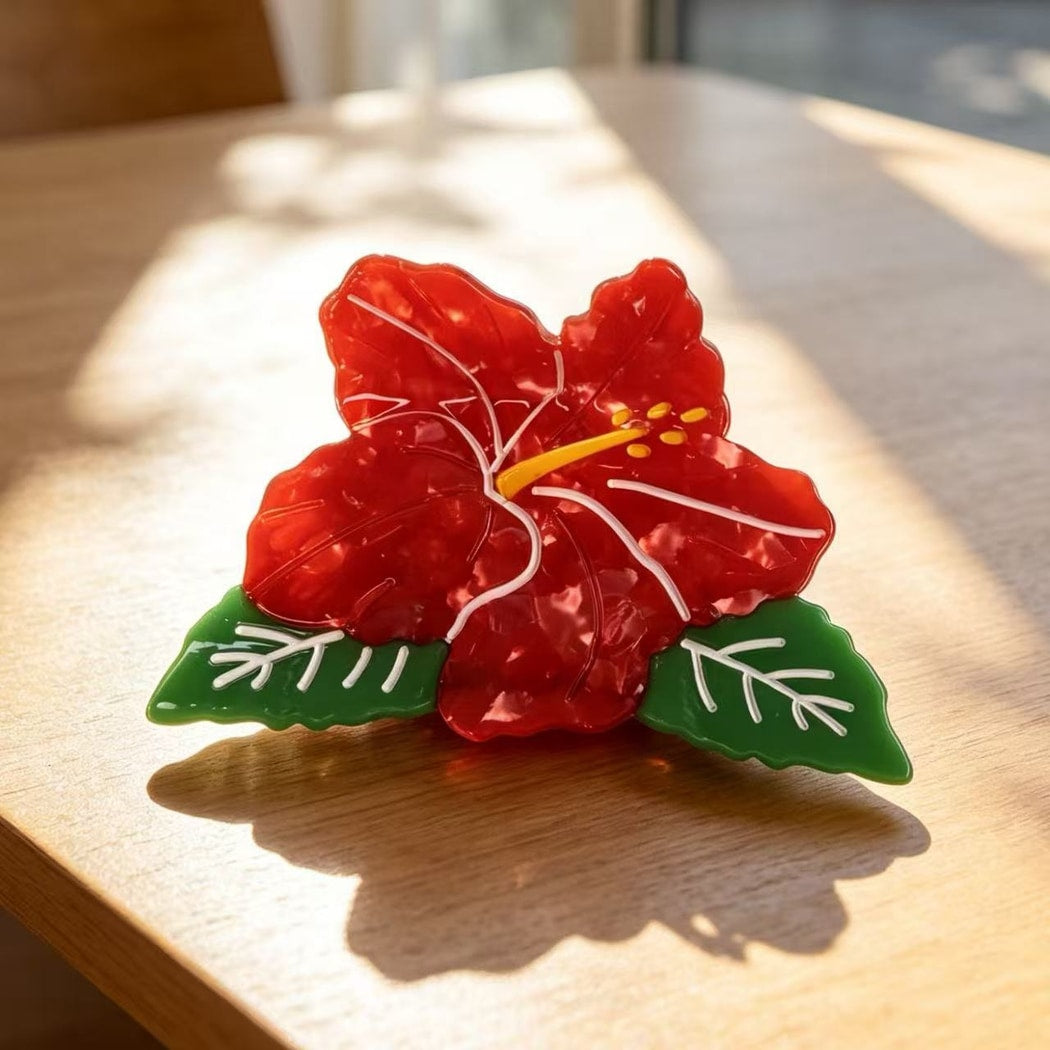 Beau - Red Floral Shape Acetate Claw Clip
